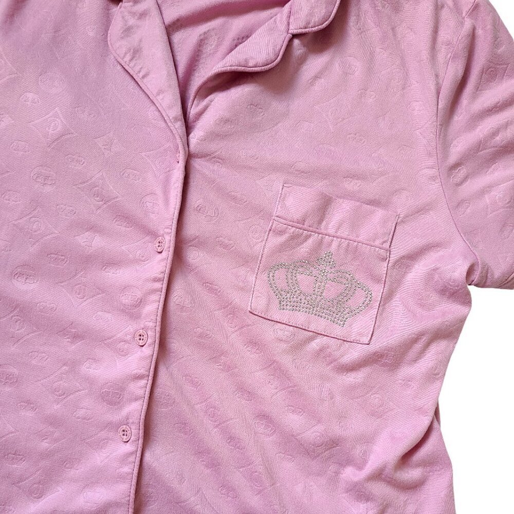 Juicy Couture Pink Pajama Set Womens Large Pants Collard Shirt Fall Winter Pjs - Picture 3 of 16